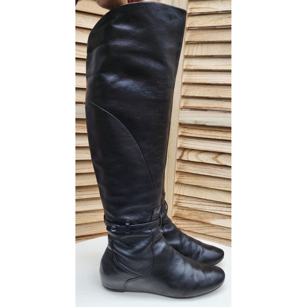 Via Spiga 8M Black Leather Over The Knee Flat Tall Boots Classic Minimalist Fall